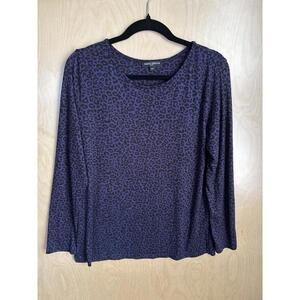 Mario Serrani Italy Blue Leopard Cheetah Animal Print Soft Long Sleeve Shirt M